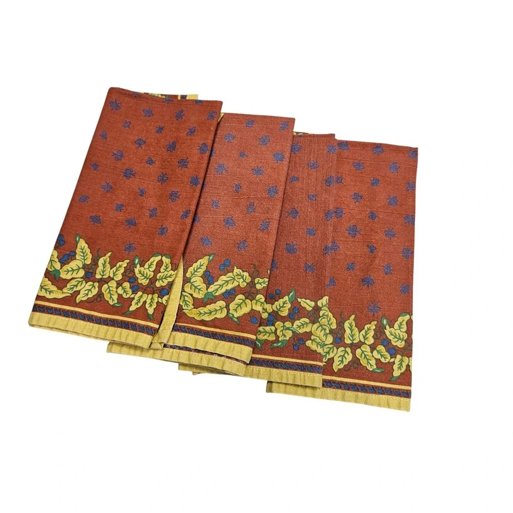 Set of 4 French Country Berry Leaf Print Cotton Napkins‎ Dinner Table Decor